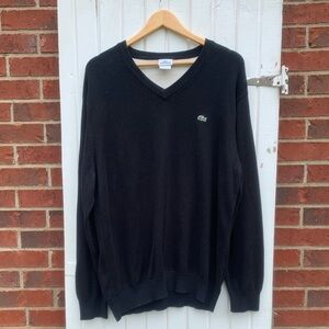 Lacoste Black V-Neck Sweater Classic Knit Design